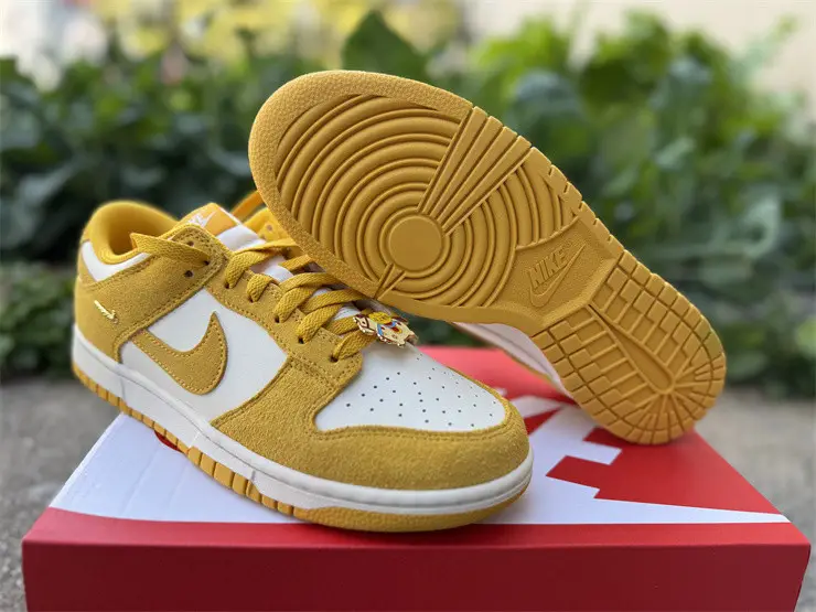 Authentic Nike Dunk Low Dark Sulfur Gold Mini Swoosh 