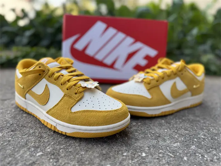 Authentic Nike Dunk Low Dark Sulfur Gold Mini Swoosh 