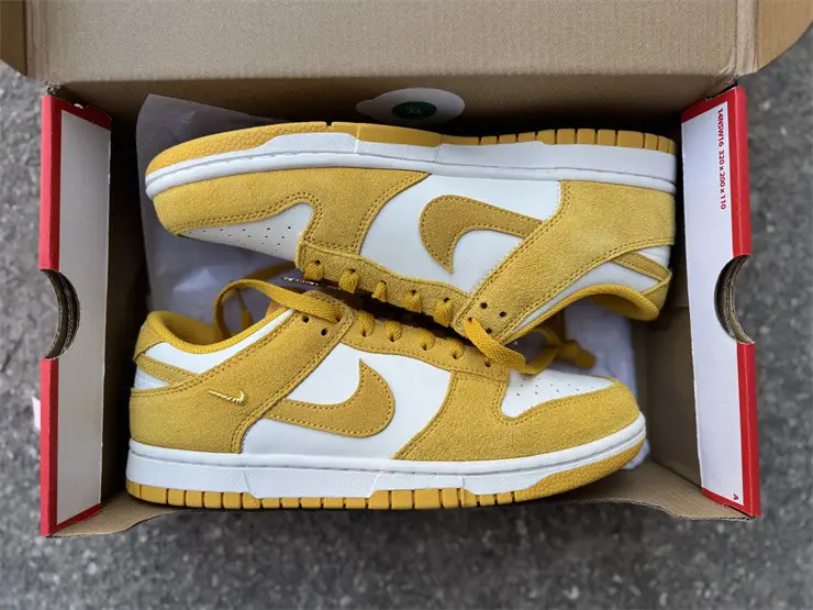 Authentic Nike Dunk Low Dark Sulfur Gold Mini Swoosh 