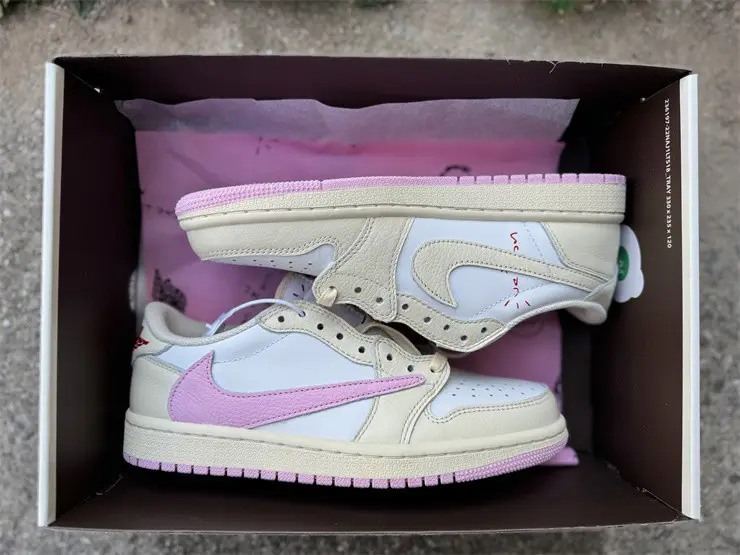 Authentic Travis Scott x Air Jordan 1 Low OG Muslin Shy Pink 