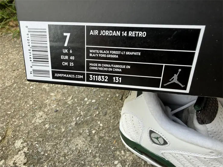 Authentic Air Jordan 14 Retro White Forest Green 